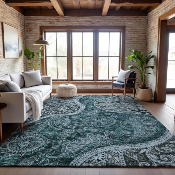 Addison Rugs Mayfield Premium Machine Washable Transitional Swirl Teal Rectangle Rug, 5' x 7'6"