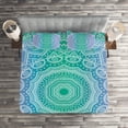 thumbnail image 2 of Ambesonne Ethnic Quilted Coverlet 3 Pcs, Mandala Geometric, King Size, Purple Green, 2 of 2