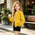 thumbnail image 2 of OGLCCG Girls Bomber Jackets Lightweight Button Down Kids Varsity Jacket School Uniform Baseball Jacket with Pockets 4-15 Years, 2 of 7