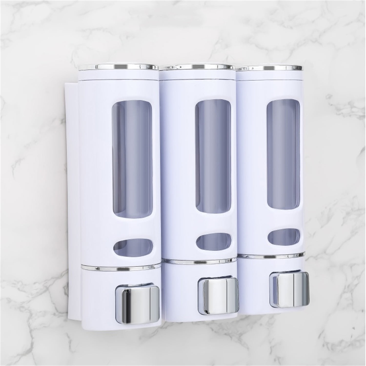 Dingrich 3 Chamber Shower Soap Dispenser, 400ml Large Capacity Shampoo and Conditioner Dispenser, Wall Mounted No Drill Shower Pump Dispenser for Shower Room, Bathroom, Hotel - White