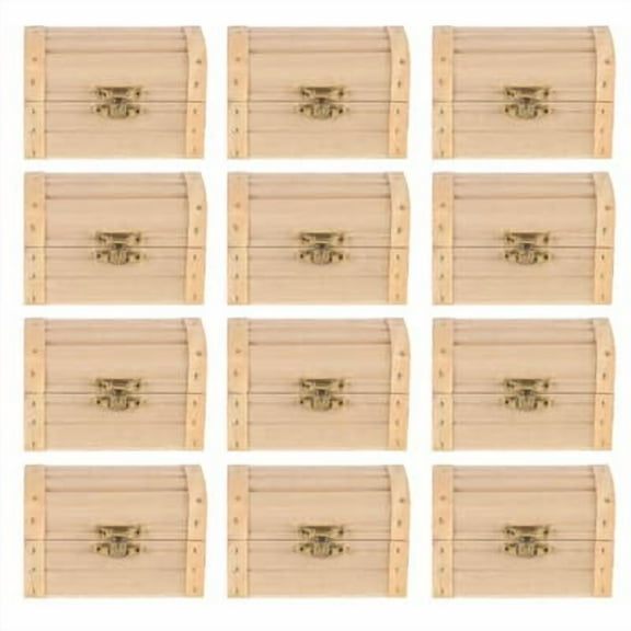 3.5” Unfinished Wood Treasure Chest by Make Market - Ready-To-Decorate Wood Box for Trinkets - Coins - Valuables - Bulk 12 Pack