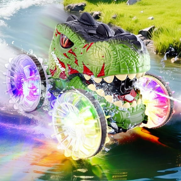 Aezusy Dinosaur Toy RC Cars for Kids, 360-Degree Rotation 4WD Stunt Vehicle with Water Spray, Christmas Gift for 4-12 Years Old for Boys Kids