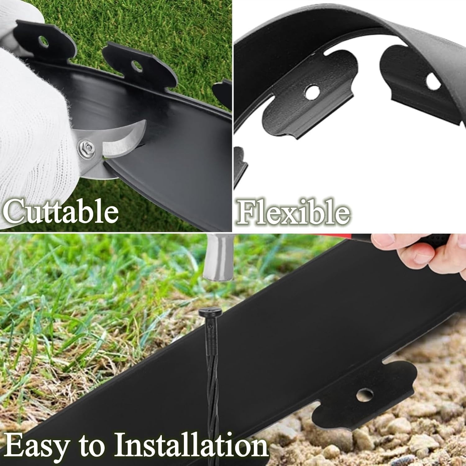 Wiher Garden Landscape Edging, 32'' No Dig Landscape Edging Border Kit with 30 Spikes, Durable & Flexible for Yard Lawn Landscaping Flower Beds Paver Edging