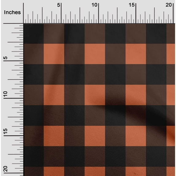 oneOone Cotton Cambric Orange Fabric Gingham Check Sewing Material Print Fabric By The Yard 56 Inches Wide
