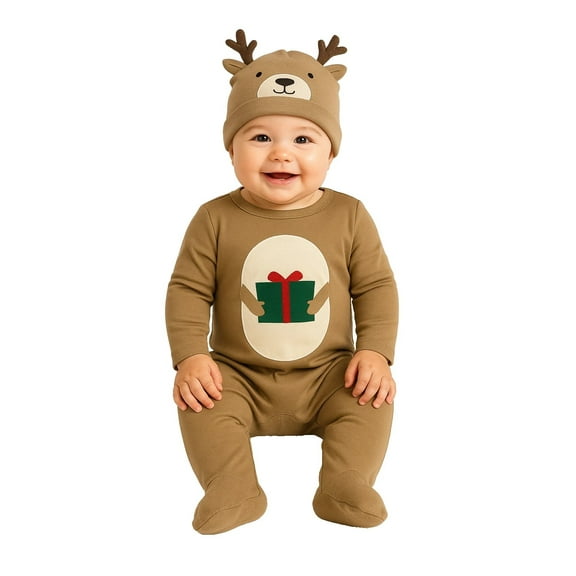 Carter's Baby Boys 2-Piece Reindeer Coverall & Hat Set for Christmas 3Months Brown