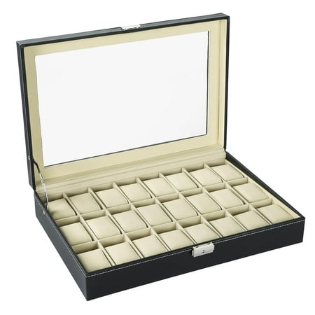 Watch Case 24 Slot Leather Watch Box Case/Jewelry Box/Watch Jewelry Display Storage Wristwatch Jewelry Portable Travel Case Organizer with Key&Lock