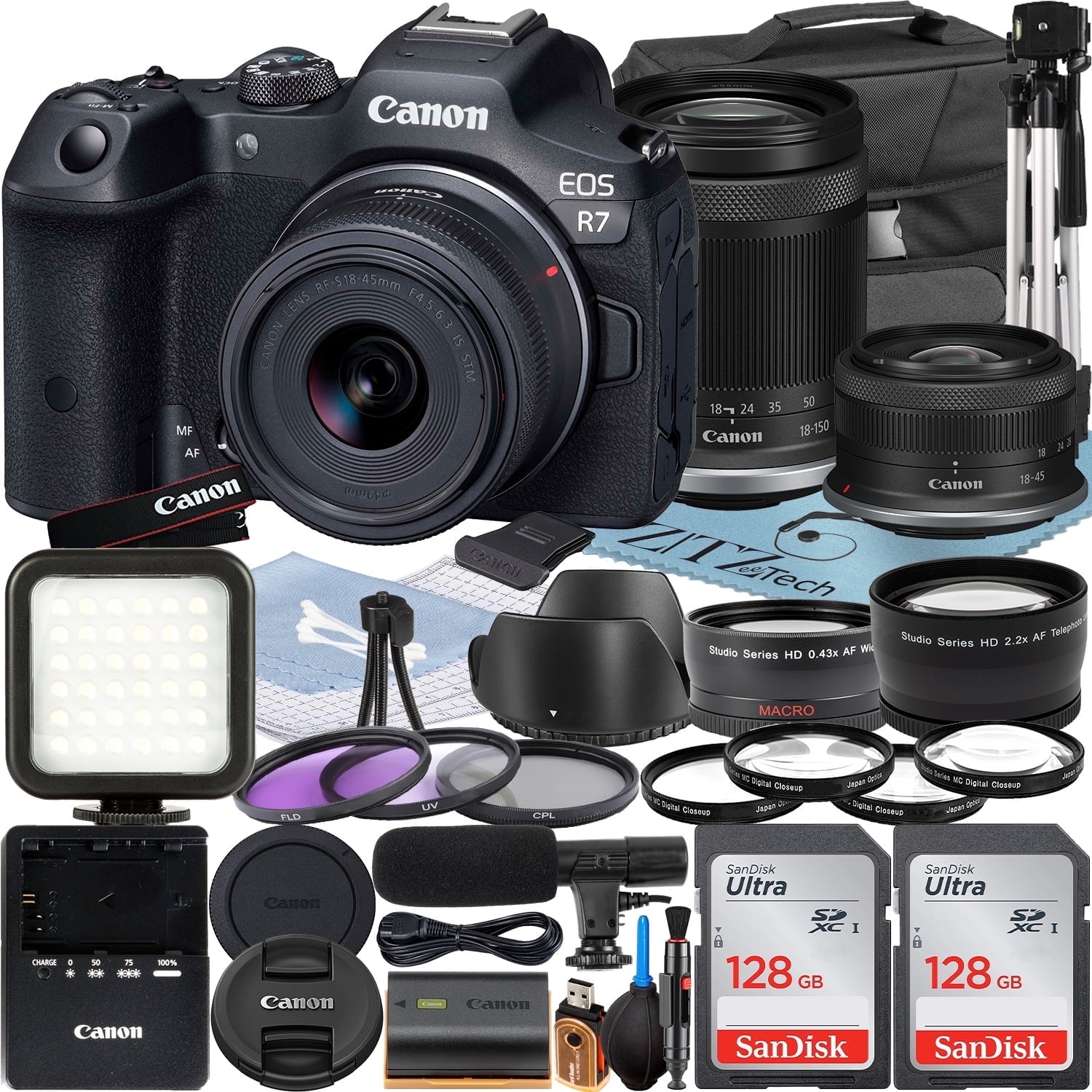 Canon EOS R7 Camera Bundle with 18-45mm + 18-150mm Lens, 2x32GB