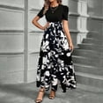 thumbnail image 3 of Womens Maxi Skirts Fashion Boho Flowy Swing Dresses Casual Round-Neck Short Sleeve Top Printing High Waist Dress Leisure Vacation Beach Elastic Long Skirts, 3 of 7