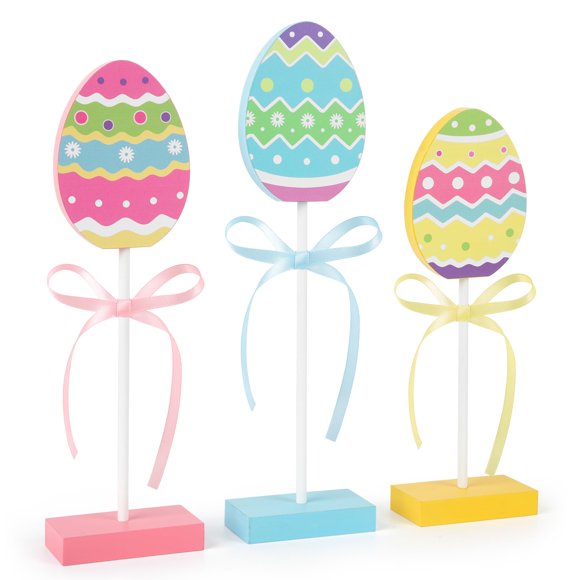 Huevos de Pascua de madera con forma de hedeey para decoración de bandejas escalonadas, 3 unidades