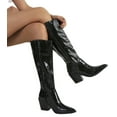 thumbnail image 5 of Berness Women Knee High Western Cowboy Boots Side Zippers Block High Heel Pointed Toe Snakeskin Print LILIBETH Black Patent 6.5, 5 of 6