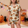 thumbnail image 2 of Leey-World Matching Halloween Pajamas Satin Pajama Sets Girls Silk Button Down Short Sleeve & Short Sleepwear 2PCS, 2 of 5