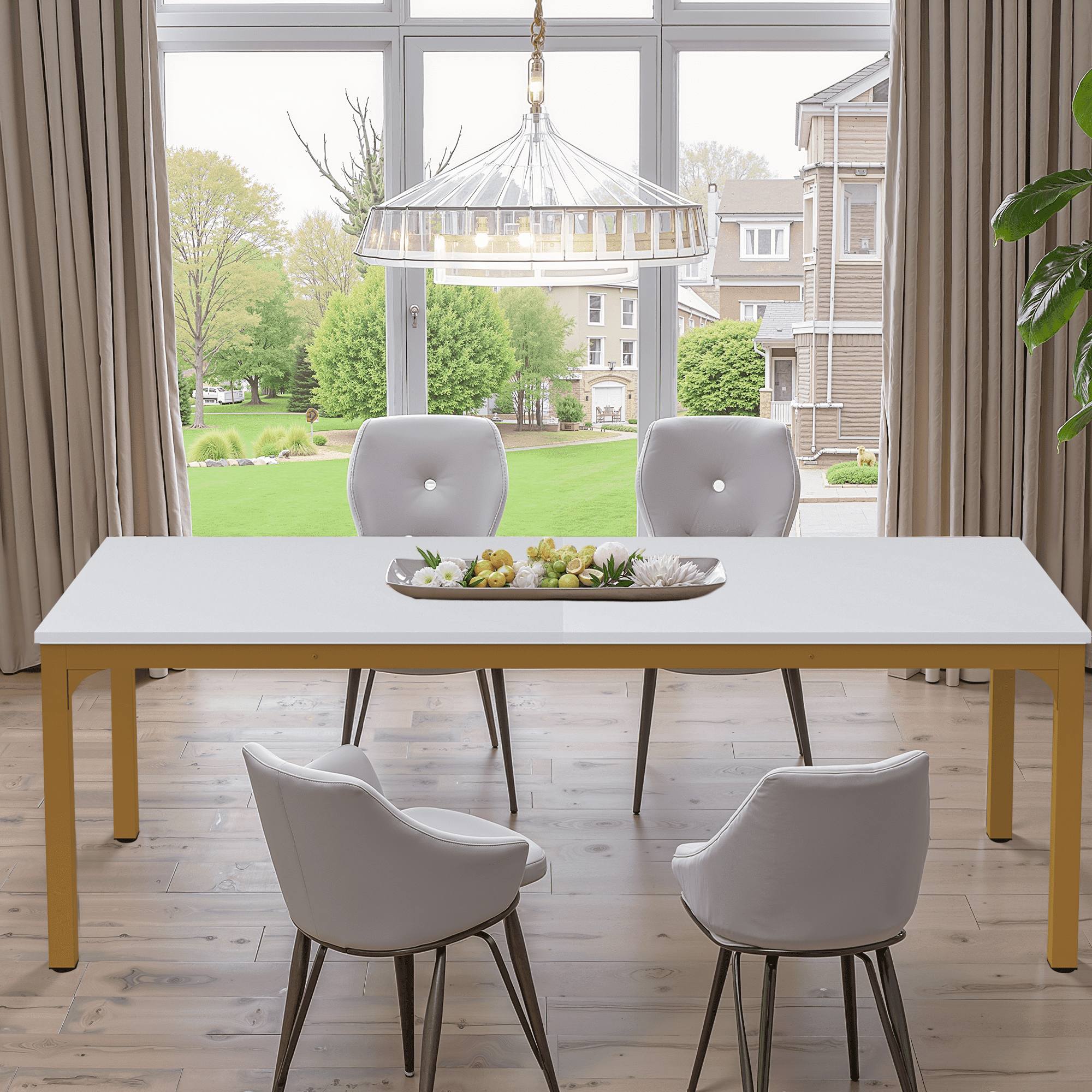MAYEERTY 78.7 Inch Dining Table, 6-8 Seater Rectangular Table with 25mm MDF Board & Heavy Duty Metal Frame
