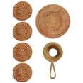 thumbnail image 1 of 5pcs Rattan , Braided Insulation Cup Holder Tea Cup Pads with Tea Strainer For Drinks Home ration Holder, 1 of 8