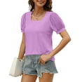 thumbnail image 5 of Womens Summer Tops, Short Sleeve Shirts for Women Casual Loose Fit Solid Color Square Neck Dressy Blouses, 5 of 5