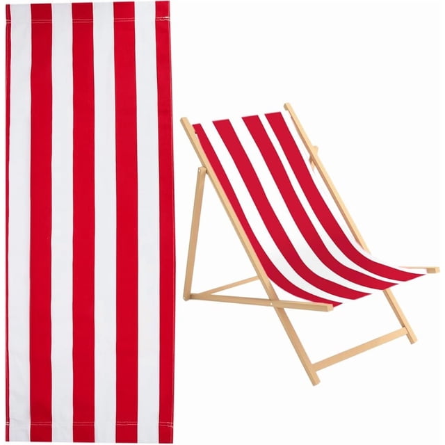 1 pieza de lona de repuesto para silla de playa con rayas rojas y blancas, 435 x 1150 mm, estilo moderno, portátil, para uso en exteriores.