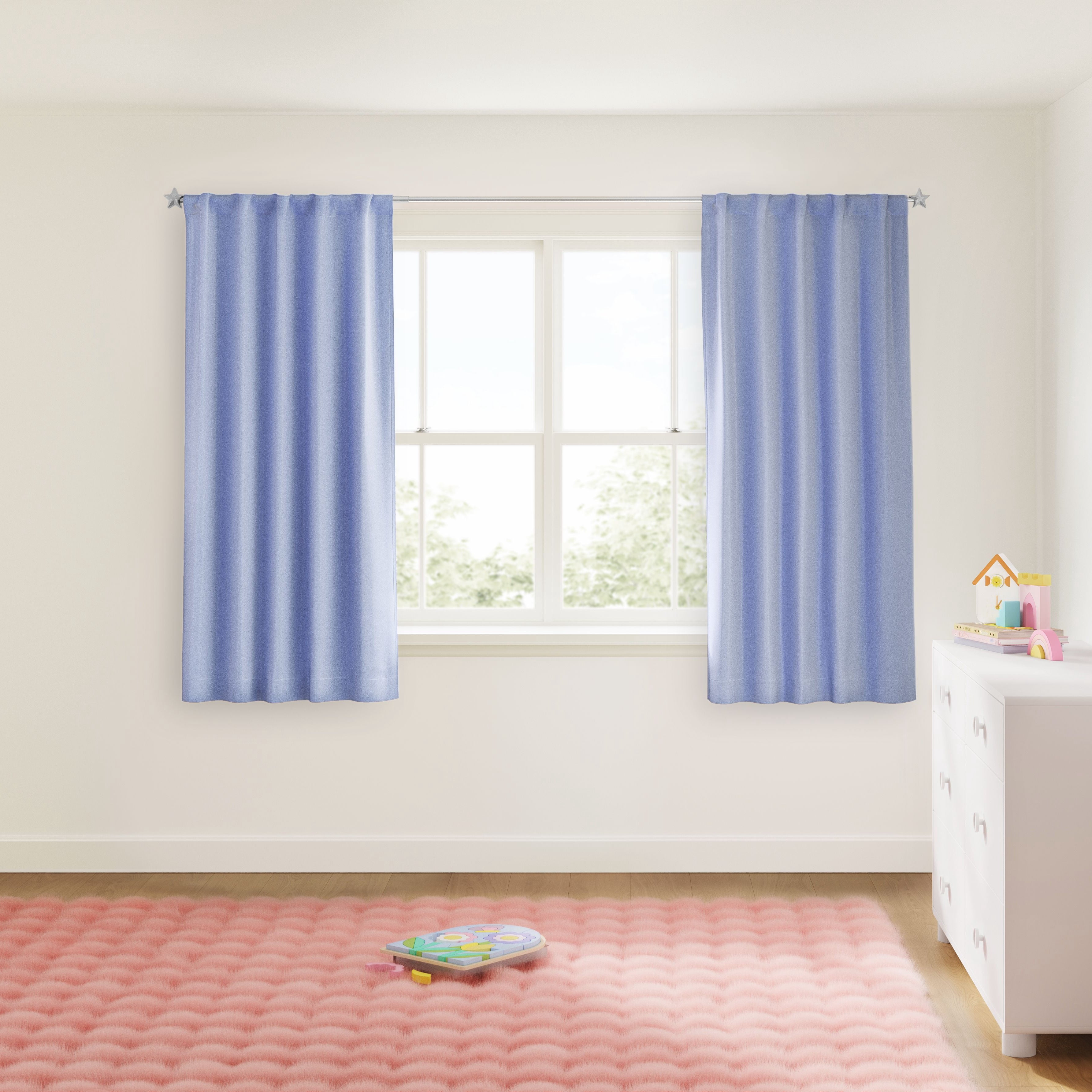 Mainstays Kids Spring Periwinkle Light Purple Solid Blackout Curtain Panel Pair with Rod Pocket and Back Tabs, Set of 2, 30 in x 63 in