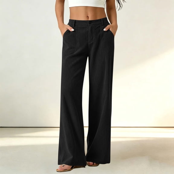 SOOMLON Corduroy Pants for Women Plus Size Button Straight Leg Long Pants Solid Trousers with Pockets Winter Pants