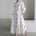 thumbnail image 1 of Women's Polo Collar Long Sleeve Maxi Dress - Ankle-Length, Elastic, Button Detail, Polyester, 1 of 9