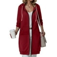 thumbnail image 2 of Karoyedx Women Hoodie Long Hoodies for Women Zip Up Double Zipper Fleece Jacket Tunic Sweatshirts Fall Winter Fashion Clothes Wine Size,L, 2 of 4