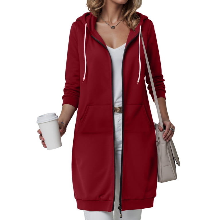 Karoyedx Winter Hoodies for Women Long Hoodies For Women Zip Up Hoodie  Trendy Casual Oversized Fleece Tunic Sweatshirts Fall Winter Jacket Coat  Wine Size,XXXL - Walmart.com