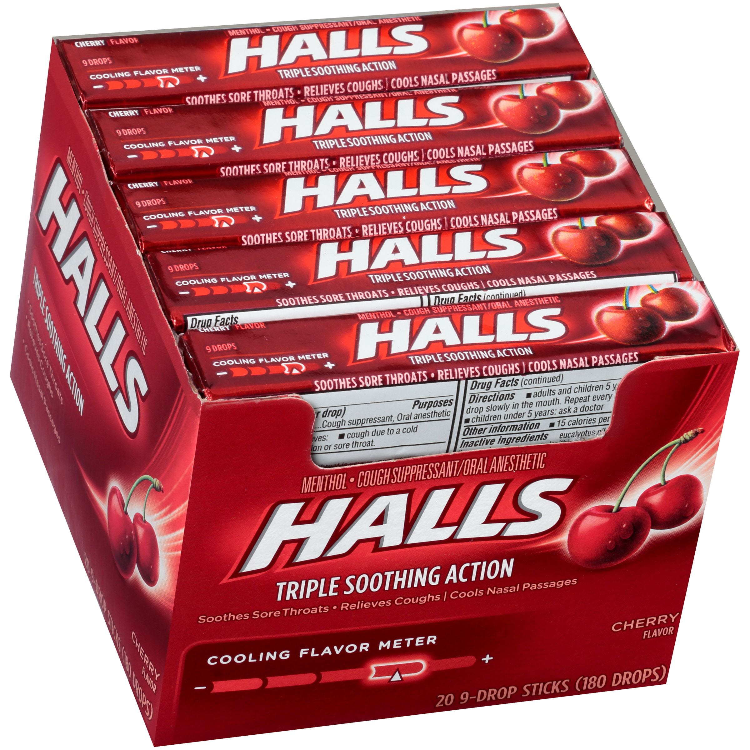 Halls Mentho Lyptus Cough Drops Cherry 20-9 Drop Sticks, (24 Count)