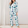 thumbnail image 2 of Pajama Sets for Women 2 Pcs, Conch Dark Green Button Down Long Sleeve Sleepwear Lounge PJ Sets, 2 of 6
