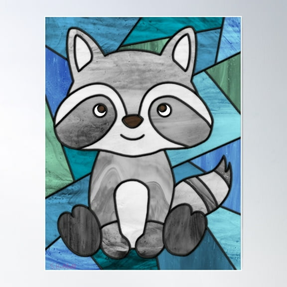 Stained Glass Raccoon Poster Wall Art, Modern Wall Decor For Living Room Bedroom, 8x12 UNFRAMED