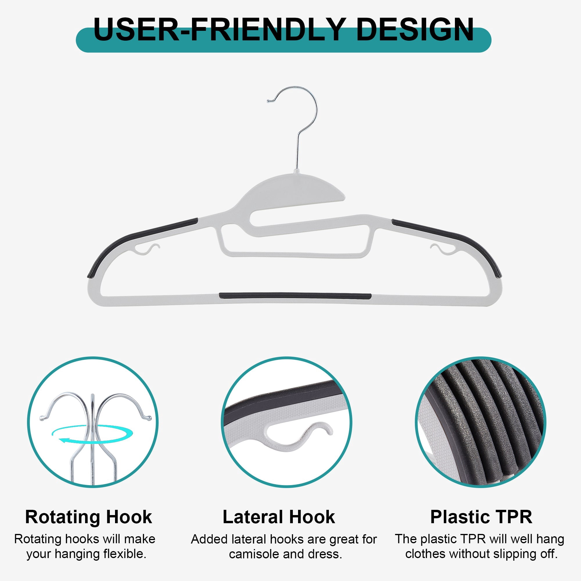 VECELO 50 Pack Heavy Duty Plastic Hangers, 360º Swivel Hook Coat Hangers, Non-Slip, Space-Saving, Dark Gray