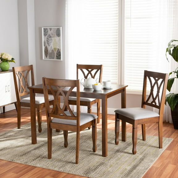 Baxton Studio Sefa Modern and Contemporary Grey Fabric Upholstered and Walnut Brown Finished Wood 5-Piece Dining Set
