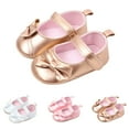 thumbnail image 4 of XIMIN Infant Baby Girls Soft Sole Bowknot Princess Wedding Dress Mary Jane Flats Prewalker Newborn Light Baby Sneaker Casual Rubber Shoes (3-6 Months, Gold), 4 of 9