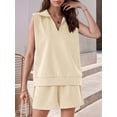 thumbnail image 2 of Fancyglim Two Piece Outfits for Women V Neck Lounge Sets Sleeveless Tops and Shorts Set with Pockets Apricot 2X-Large, 2 of 5