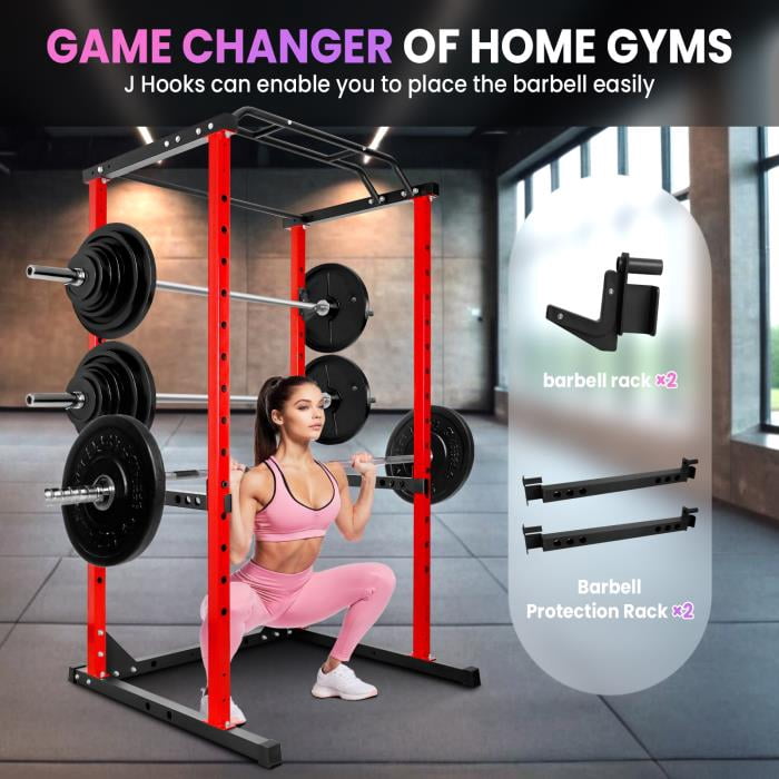 Compact Power Cage for Home Gyms, 1200lbs Capacity Steel Rack with 14 Safety Slots, Ideal for Strength & Conditioning