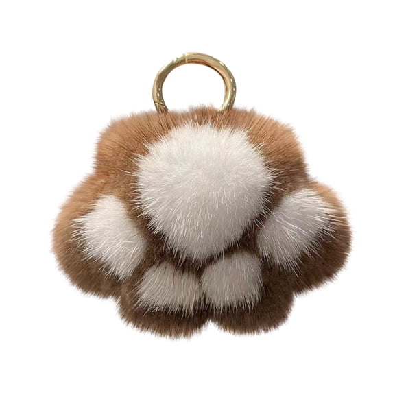 Key Covers for Car Keys, Cat Keychain, 2.5X2.5 In, Brown Plush Paw, Soft Textured Fuzzy, Gold Keychain Clip, Backpack Charm, 1 Pc
