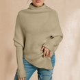 thumbnail image 2 of MIASHUI Women's Fall Winter Irregular High Neck Solid Color Sweater Loose Knit Top, Asymmetrical Design for a Modern Look Khaki,One Size, 2 of 4