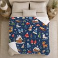 thumbnail image 5 of Whimsical Winter Lodge Reindeer Cottage Navy Blue, Festive Holiday Scene, Warm Flannel Blanket for Living Room and Reading Nook, Art Lovers Christmas Gift, Festive Home Decor, 5 of 9