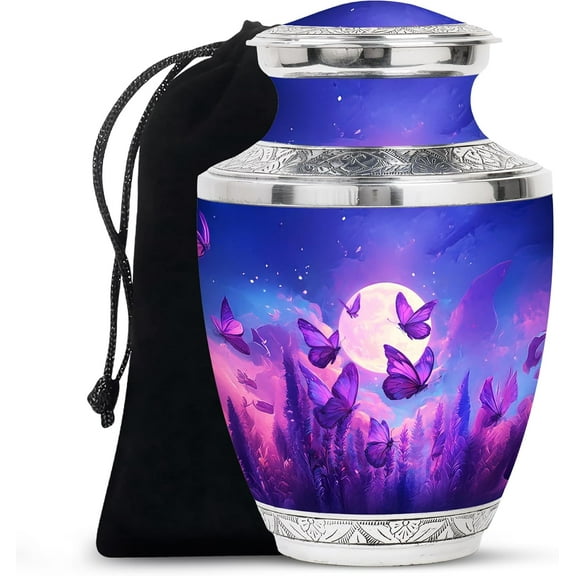 Purple Butterfly Moonlight Urn, Cremation Urn for Human Ashes, Urns for Human Ashes Adult Female, Large Cremation Urns for Ash Vase, (Size 10 Inch, 1 Pc)