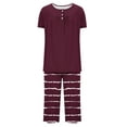 thumbnail image 4 of Tnhcen Women's Solid Color Henley Sleepwear Set - Pleated Front Button-Up Top Capri Pants with Side Pockets Stretchy Pajamas Set Loungewear (S-3XL), 4 of 7