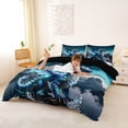 thumbnail image 2 of Metsweet Ice Dragon Bedding, Gradient Blue Crystal Animal Duvet Cover Full,Black Reversible,3pcs,1 Duvet Cover and 2 Pillowcases, 2 of 6