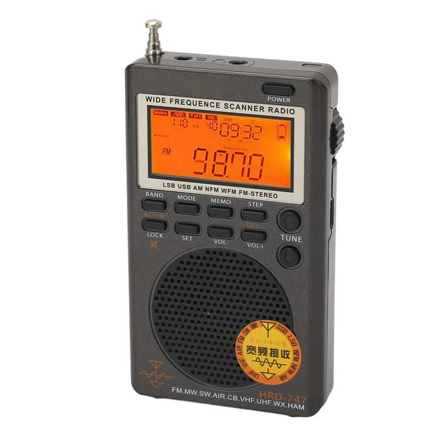 Full Band Receiver, FM MW SW SSB LSB AIR CB VHF UBD WX 3.5mm Antenna Hole Portable DSP Receiver for Comm Reception