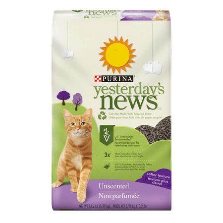 Paper Cat Litter - Purina Yesterday's News Unscented Softer Texture Cat Litter, 13.2-lb Bag