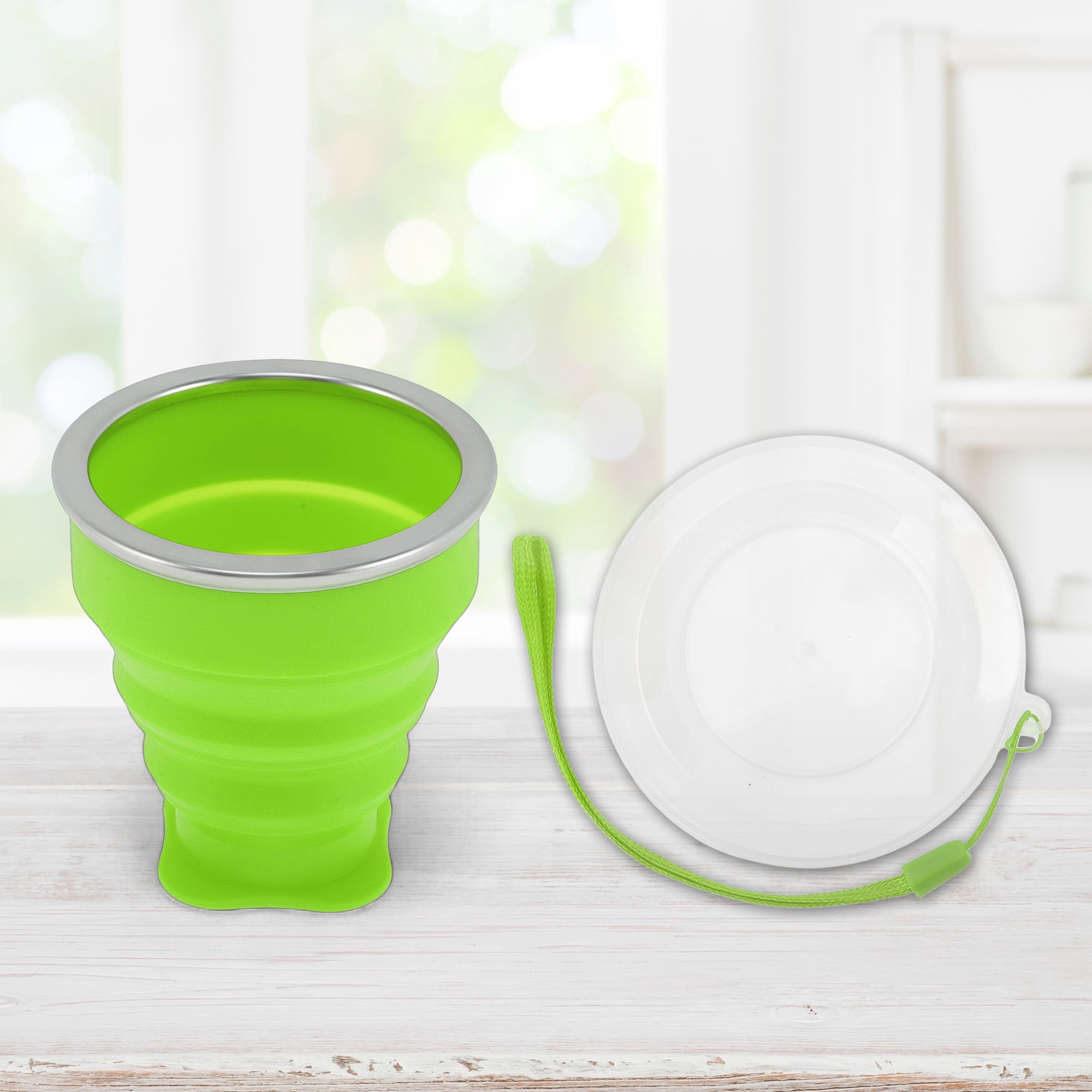 Unique Bargains Folding Cup with Wrist Strap Collapsible Cups 200ml 1 Pc Green