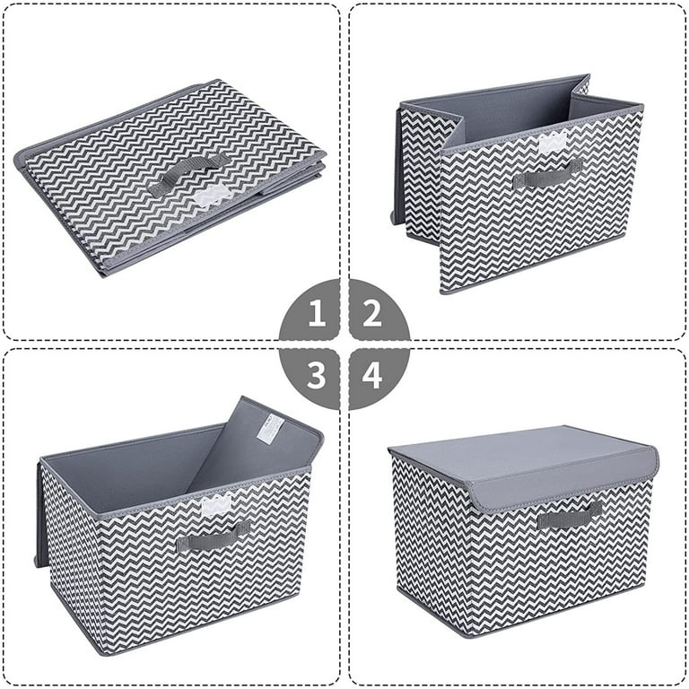 DIMJ Storage Bins with Lids, 3 Pcs Large Foldable Fabric Closet Organizer Storage Bins with Handle, Cube Storage Basket Box for Shelf, Bedroom, Office