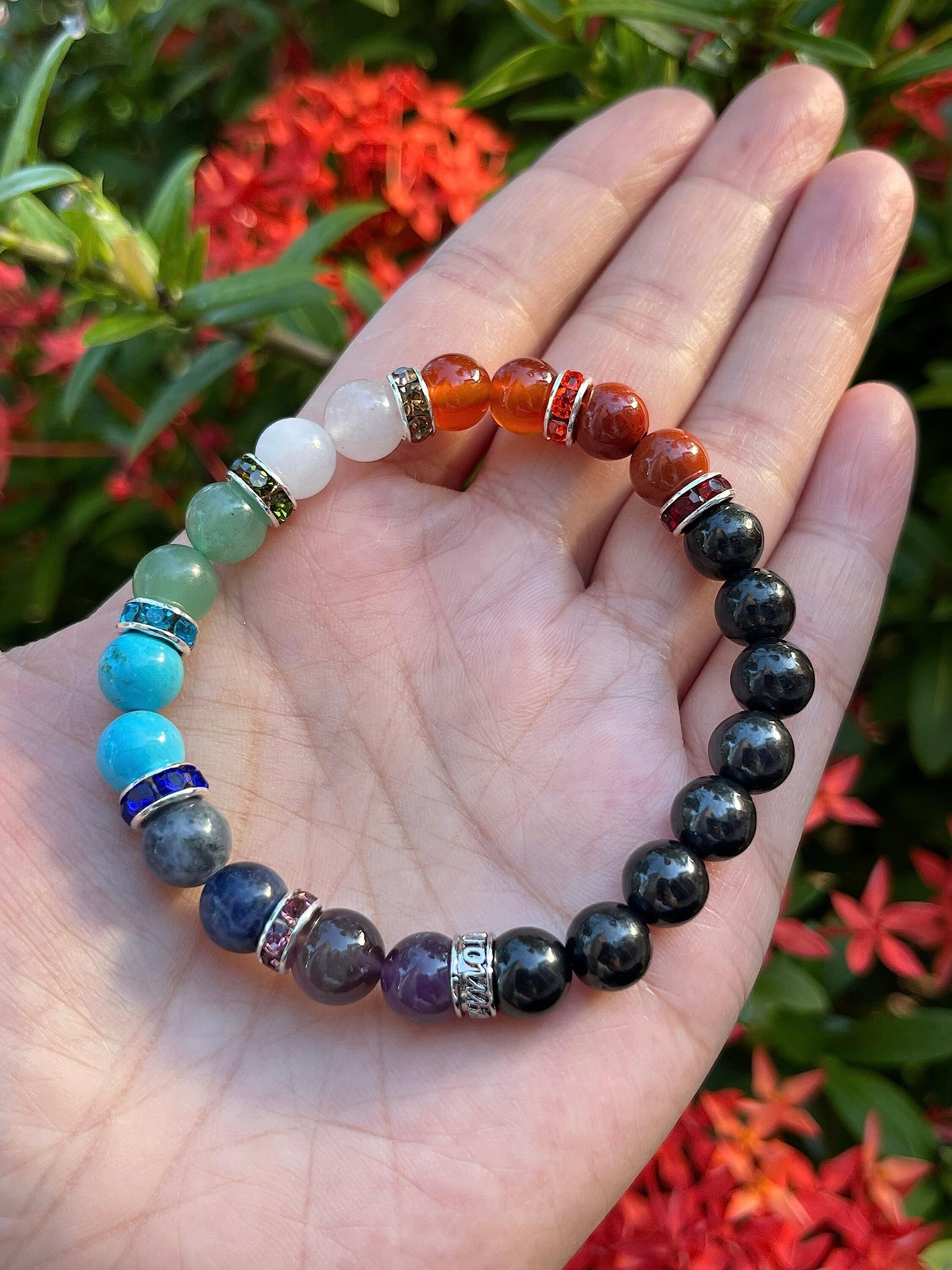 7 Chakra with Shungite Crystal Bead Bracelet 8mm, Wholesale Genuine 7 Chakra with Shungite Stretch Gemstone Bracelet, Gift for Men & Women (2)