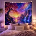 thumbnail image 2 of Ancient Pink Tree Over Cosmic Lake and Waterfalls, Mystical Psychedelic for Space Lovers, Cosmic Landscape Art, Housewarming Gift, Tapestry Wall Hanging for Bedroom and Studio, 2 of 6
