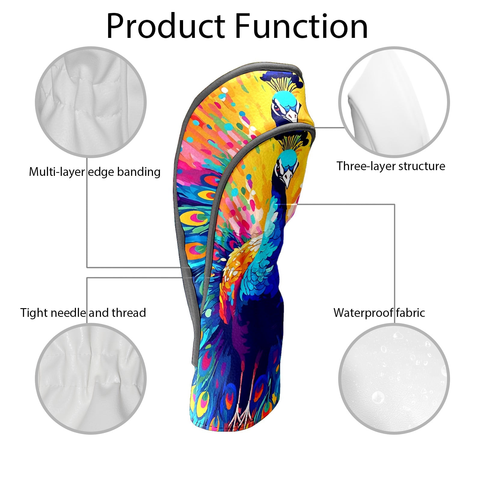 Golf Club Covers, Peacock Premium PU Leather Driver Hybrid Putter Head Covers with Velvet Lining, Waterproof Golf Gifts for Men Women