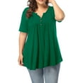 thumbnail image 3 of V-neck Shirt Women's Plus Size Tunic Top Summer Short Sleeve V-neck Button Up Shirt Loose Fit Flowy Blouse for Beach Office Party Wear Women V-neck, 3 of 6