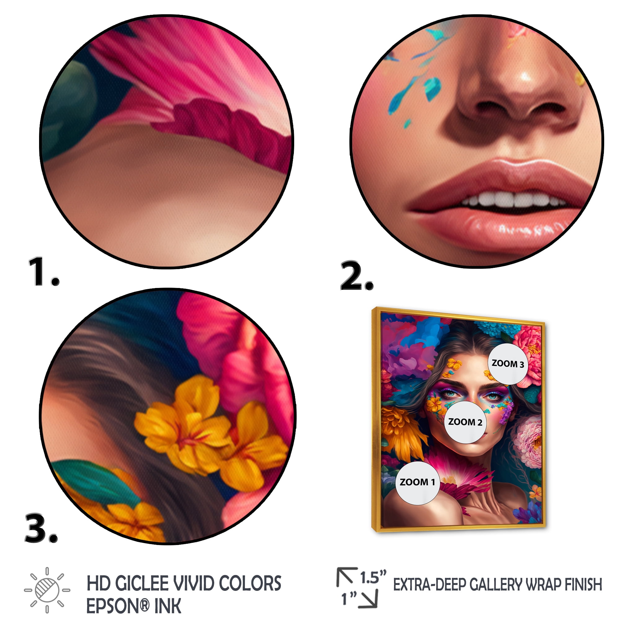 Designart Floral Sensual Woman Portrait IV Floating Frame Wall Art