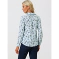 thumbnail image 4 of DARING DIVA Women's Long Sleeve Point Collar Ditsy Floral Shirt XS Light Blue, 4 of 6