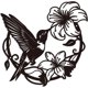 thumbnail image 1 of Escultura de metal con silueta de colibrí sobre pared de flores, diseño de colibrí negro, para decoración de pared, con temática de animales y flores, para sala de estar, jardín, dormitorio, 29,2 x, 1 of 8