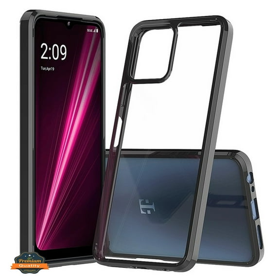 For T-Mobile Revvl 6 5G Crystal HD Clear Back Panel TPU Bumper Frame Hybrid Thin Slim Hard Shockproof Defender Phone Case Cover by Xpression - Black